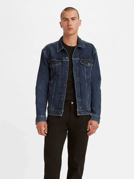 Levi's 723340322 Mens Trucker Jacket Colusa 2.0 Dark Wash front view. If you need any assistance with this item or the purchase of this item please call us at five six one seven four eight eight eight zero one Monday through Saturday 10:00a.m EST to 8:00 p.m EST