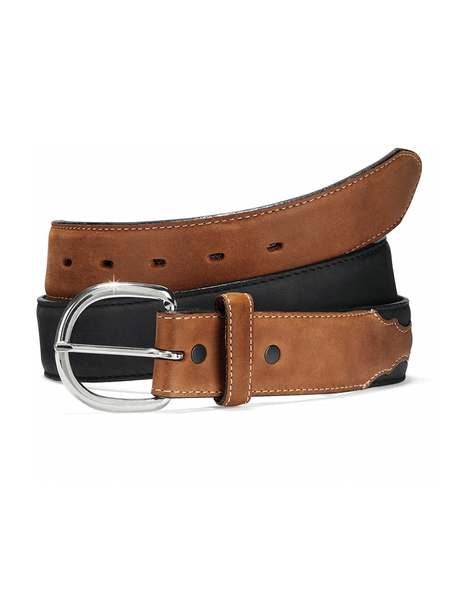 Justin 53700 Mens Classic Western Belt Black Brown front view. If you need any assistance with this item or the purchase of this item please call us at five six one seven four eight eight eight zero one Monday through Saturday 10:00a.m EST to 8:00 p.m EST
