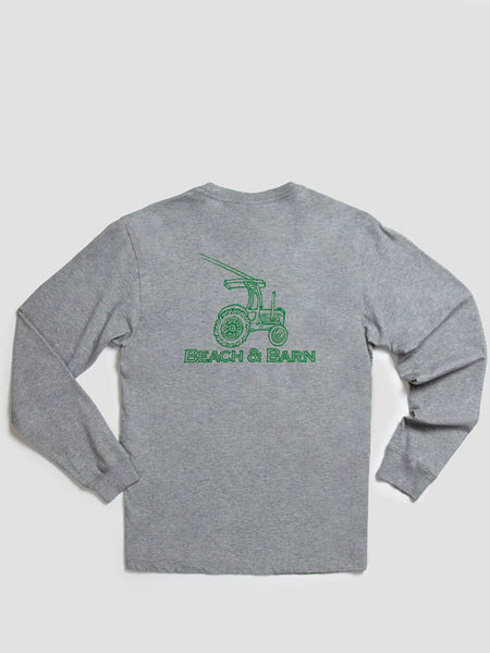 Beach & Barn BIG RIG Tee Long Sleeve Oxford Heather back view. If you need any assistance with this item or the purchase of this item please call us at five six one seven four eight eight eight zero one Monday through Saturday 10:00a.m EST to 8:00 p.m EST