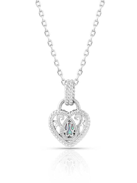 Montana Silversmiths NC5114 Womens Gleeful Heart Necklace Silver back view. If you need any assistance with this item or the purchase of this item please call us at five six one seven four eight eight eight zero one Monday through Saturday 10:00a.m EST to 8:00 p.m EST