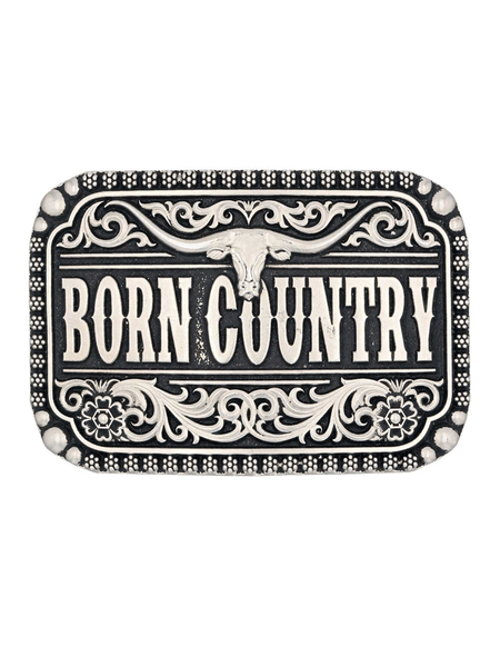 Montana Silversmiths A907 Born Country Attitude Buckle Silver front view. If you need any assistance with this item or the purchase of this item please call us at five six one seven four eight eight eight zero one Monday through Saturday 10:00a.m EST to 8:00 p.m EST