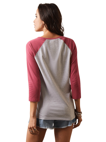 Ariat 10043409 Womens Painted Dreams T-Shirt Grey And Earth Red back view. If you need any assistance with this item or the purchase of this item please call us at five six one seven four eight eight eight zero one Monday through Saturday 10:00a.m EST to 8:00 p.m EST