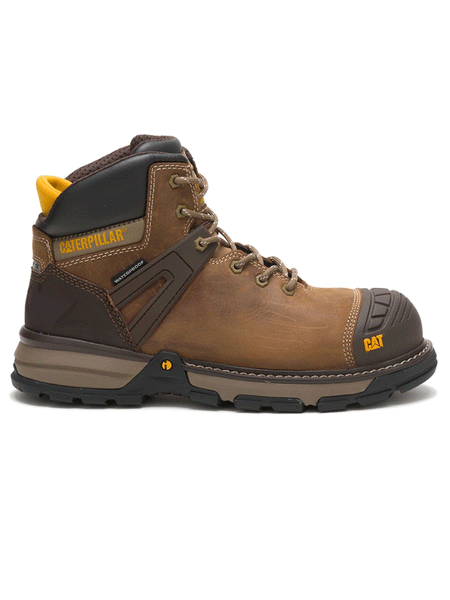 Caterpillar P91218 Mens Excavator Superlite Waterproof Carbon Composite Toe Work Boot Dark Beige outter side view. If you need any assistance with this item or the purchase of this item please call us at five six one seven four eight eight eight zero one Monday through Saturday 10:00a.m EST to 8:00 p.m EST