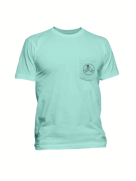 Salt Life SLM10266 Adult Skull and Poles Short Sleeve Pocket Tee Aruba Blue front view. If you need any assistance with this item or the purchase of this item please call us at five six one seven four eight eight eight zero one Monday through Saturday 10:00a.m EST to 8:00 p.m EST
