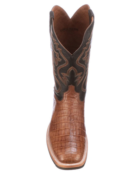 Lucchese M4554.WF Mens Rowdy Caiman Boots Brown front view. If you need any assistance with this item or the purchase of this item please call us at five six one seven four eight eight eight zero one Monday through Saturday 10:00a.m EST to 8:00 p.m EST