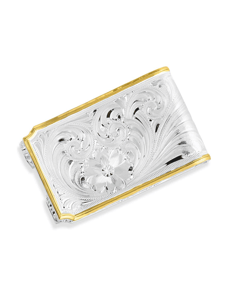 Montana Silversmiths MCL5236 Two-Tone Carved Horseshoe Money Clip Silver back view. If you need any assistance with this item or the purchase of this item please call us at five six one seven four eight eight eight zero one Monday through Saturday 10:00a.m EST to 8:00 p.m EST