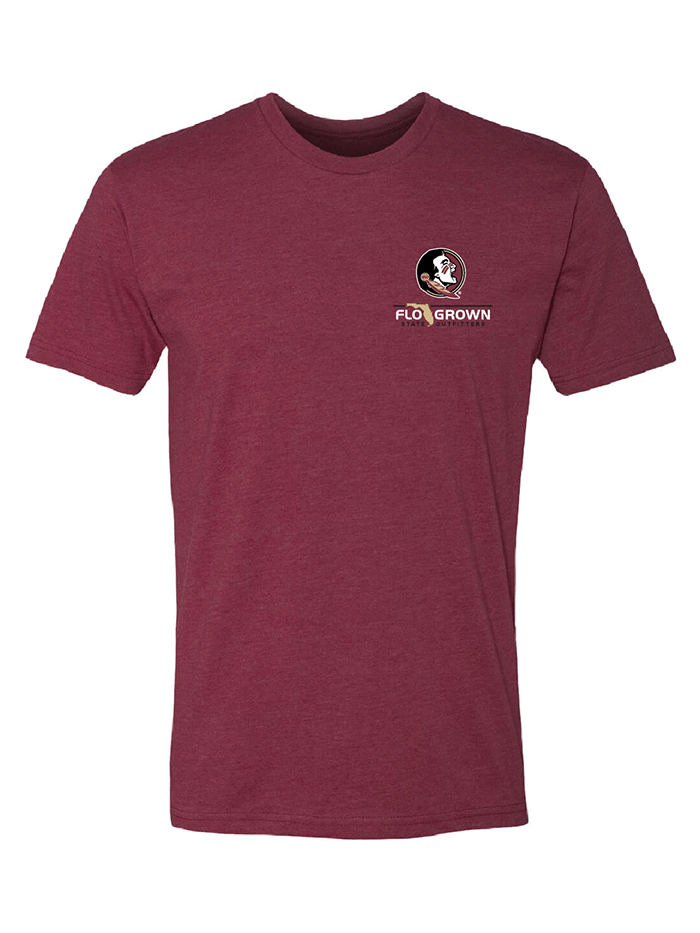 FloGrown FSU-115 Mens Florida State Seminoles Trolling Flag Tee Heather Cardinal back view. If you need any assistance with this item or the purchase of this item please call us at five six one seven four eight eight eight zero one Monday through Saturday 10:00a.m EST to 8:00 p.m EST