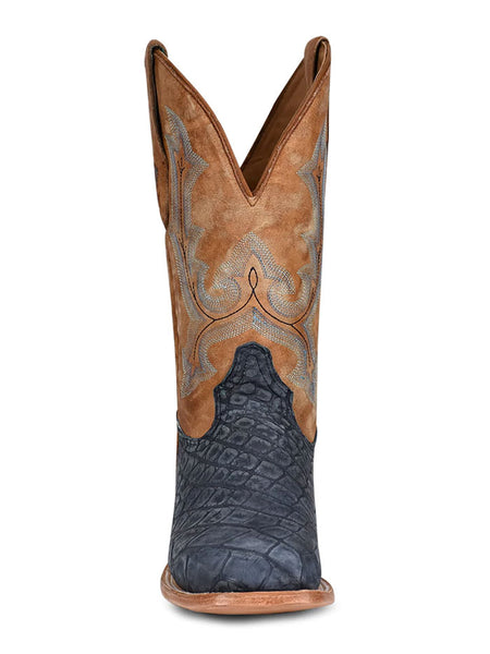 Corral A4220 Mens Alligator Embroidery Woven Square Toe Boots Blue and Sand front view. If you need any assistance with this item or the purchase of this item please call us at five six one seven four eight eight eight zero one Monday through Saturday 10:00a.m EST to 8:00 p.m EST