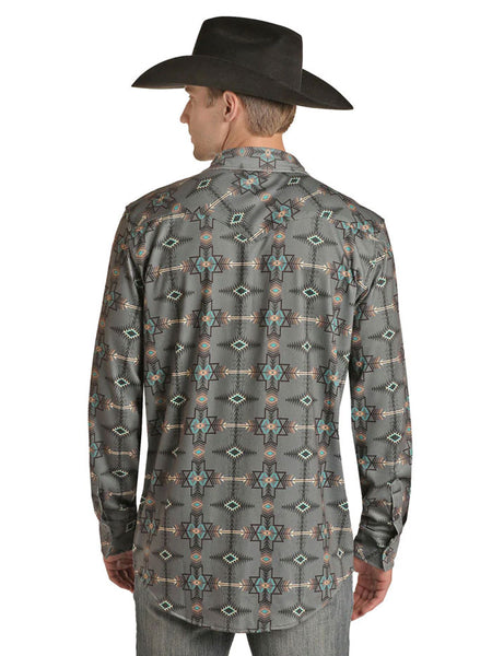 Rock & Roll Denim RRMSOBR09Q Mens Aztec Button Up Shirt Dark Grey back view. If you need any assistance with this item or the purchase of this item please call us at five six one seven four eight eight eight zero one Monday through Saturday 10:00a.m EST to 8:00 p.m EST