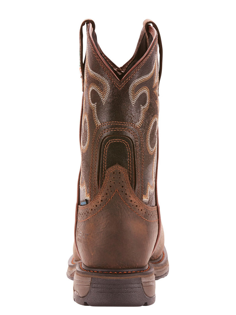 Ariat 10023280 Mens Workhog Waterproof Work Boots Brown Black front and side view. If you need any assistance with this item or the purchase of this item please call us at five six one seven four eight eight eight zero one Monday through Saturday 10:00a.m EST to 8:00 p.m EST