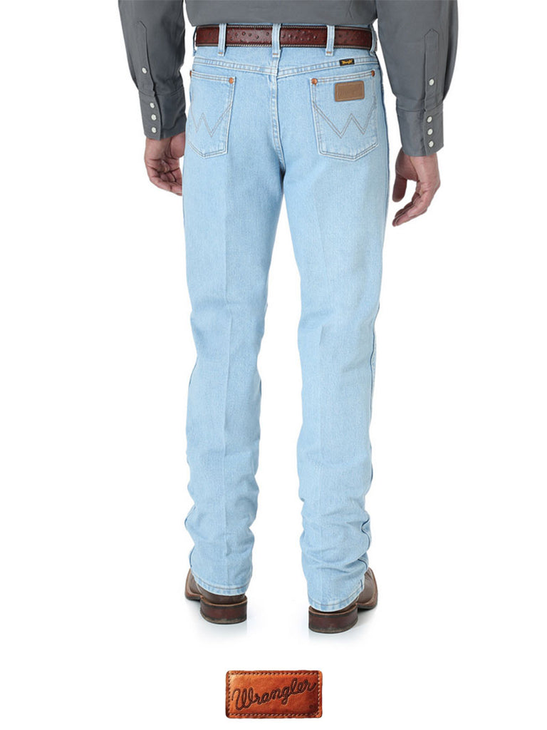 Wrangler 0936GBH Mens Cowboy Cut Slim Fit Jeans Bleach front view. If you need any assistance with this item or the purchase of this item please call us at five six one seven four eight eight eight zero one Monday through Saturday 10:00a.m EST to 8:00 p.m EST