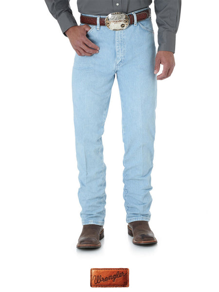 Wrangler 0936GBH Mens Cowboy Cut Slim Fit Jeans Bleach front view. If you need any assistance with this item or the purchase of this item please call us at five six one seven four eight eight eight zero one Monday through Saturday 10:00a.m EST to 8:00 p.m EST