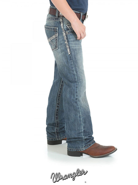 Wrangler 42BWXBB - 42JWXBB Kids Vintage Boot Cut 20X Jean Denim side view. If you need any assistance with this item or the purchase of this item please call us at five six one seven four eight eight eight zero one Monday through Saturday 10:00a.m EST to 8:00 p.m EST