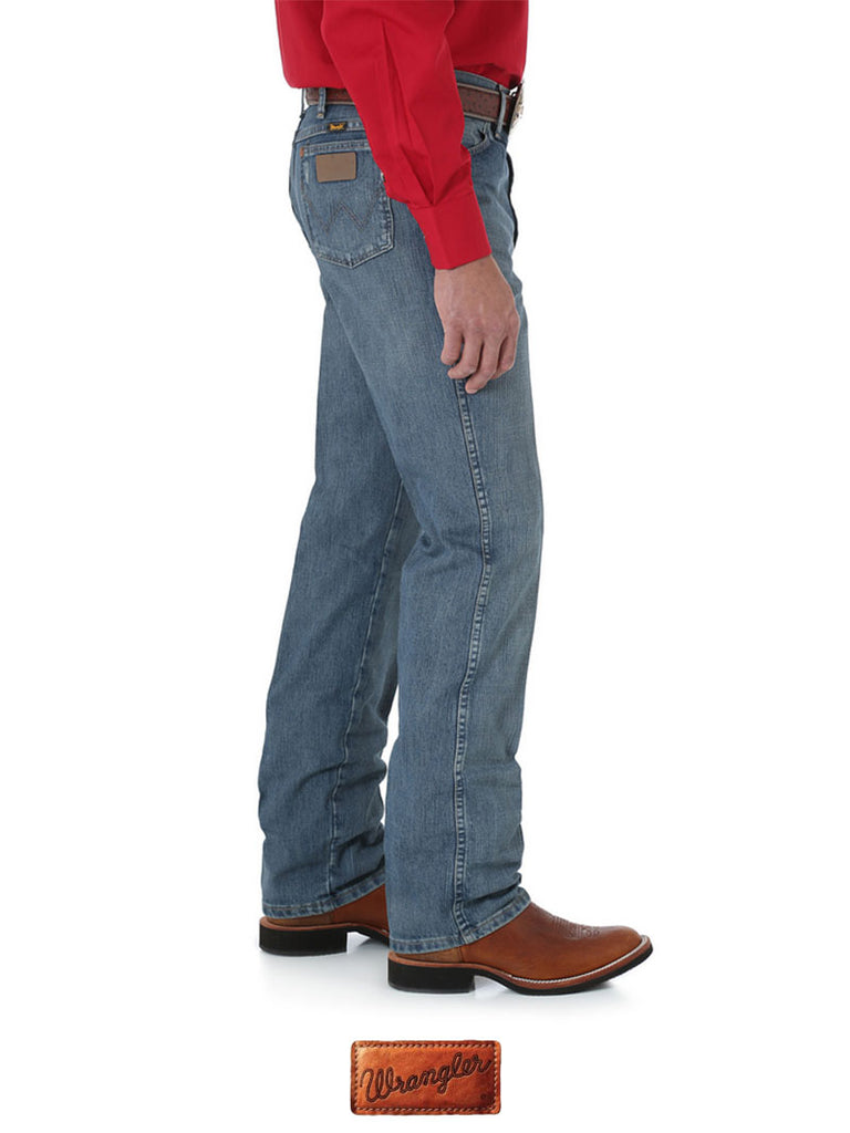 Wrangler 0936BGM Cowboy Cut Slim Fit Jeans Blue Granite front view. If you need any assistance with this item or the purchase of this item please call us at five six one seven four eight eight eight zero one Monday through Saturday 10:00a.m EST to 8:00 p.m EST