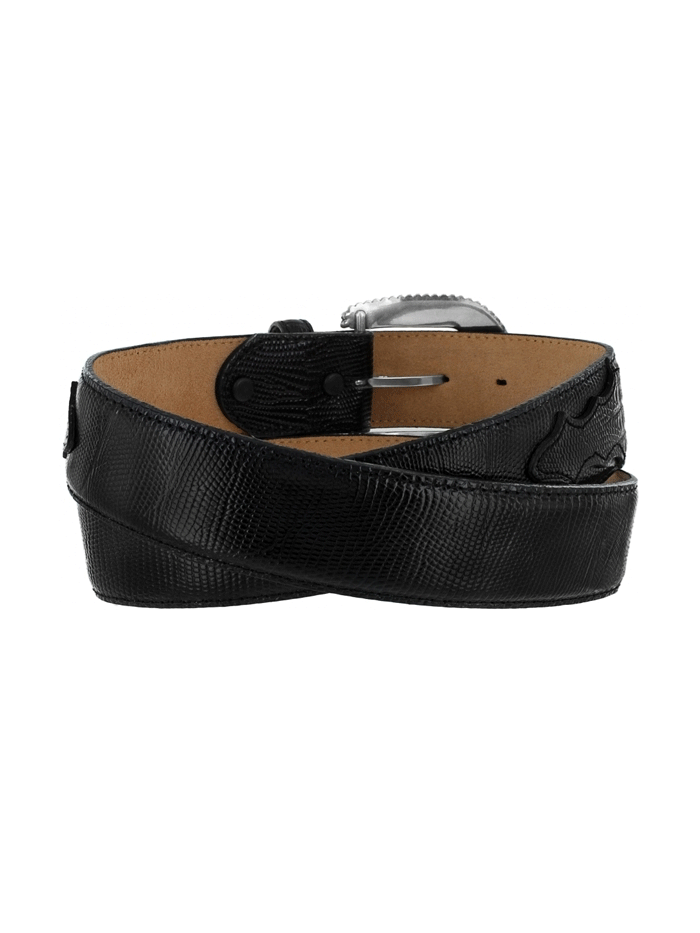 Tony Lama C40963 Lizard Dress Belt Black front view. If you need any assistance with this item or the purchase of this item please call us at five six one seven four eight eight eight zero one Monday through Saturday 10:00a.m EST to 8:00 p.m EST