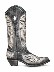 Corral A4232 Ladies Wing and Cross Cowhide Western Boot Black side view. If you need any assistance with this item or the purchase of this item please call us at five six one seven four eight eight eight zero one Monday through Saturday 10:00a.m EST to 8:00 p.m EST