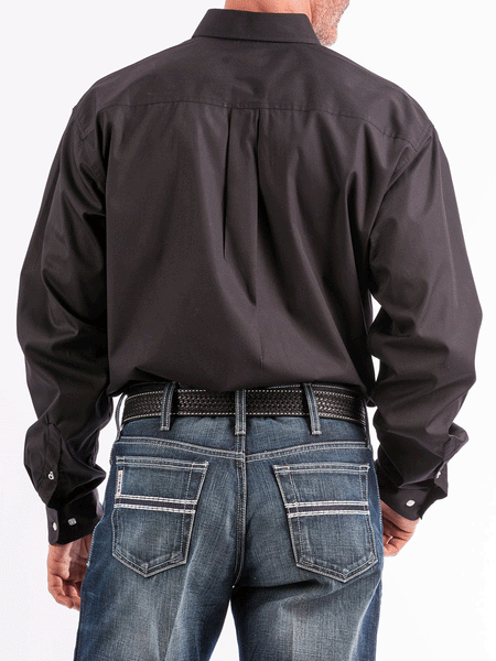 Cinch MT10320083 Mens Long Sleeve Button Down Western Shirt Solid Black back view. If you need any assistance with this item or the purchase of this item please call us at five six one seven four eight eight eight zero one Monday through Saturday 10:00a.m EST to 8:00 p.m EST