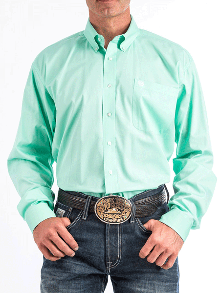 Cinch MTW1104237 Long Sleeve Button Down Western Shirt Solid Mint Green front view. If you need any assistance with this item or the purchase of this item please call us at five six one seven four eight eight eight zero one Monday through Saturday 10:00a.m EST to 8:00 p.m EST