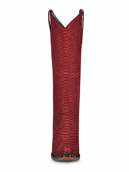 Corral A4194 Ladies Python Tall Top Western Boot Red full front view. If you need any assistance with this item or the purchase of this item please call us at five six one seven four eight eight eight zero one Monday through Saturday 10:00a.m EST to 8:00 p.m EST