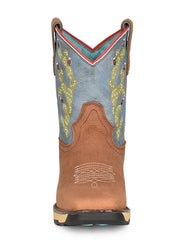 Corral W5003 Ladies Hydro Resist Boot Tan & Blue front view. If you need any assistance with this item or the purchase of this item please call us at five six one seven four eight eight eight zero one Monday through Saturday 10:00a.m EST to 8:00 p.m EST