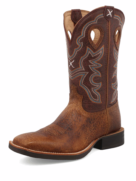 Twisted X MRS0065 Mens Ruff Stock Western Work Boot Peanut Burgundy front and side view. If you need any assistance with this item or the purchase of this item please call us at five six one seven four eight eight eight zero one Monday through Saturday 10:00a.m EST to 8:00 p.m EST