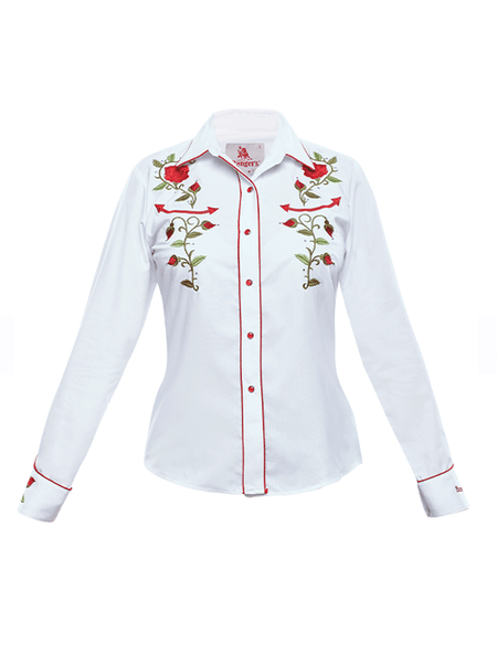 Rangers 011NA01-WHT Girls Long Sleeve Embroidery Western Shirt White alternate front view. If you need any assistance with this item or the purchase of this item please call us at five six one seven four eight eight eight zero one Monday through Saturday 10:00a.m EST to 8:00 p.m EST