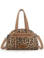 Wrangler WG399-5112BRLP Womens Leopard Print Satchel/Crossbody Bag Brown front view. If you need any assistance with this item or the purchase of this item please call us at five six one seven four eight eight eight zero one Monday through Saturday 10:00a.m EST to 8:00 p.m EST