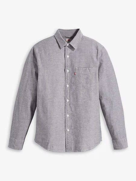 Levis 857480196 Mens Classic 1 Pocket Standard Shirt Raven Grey front view. If you need any assistance with this item or the purchase of this item please call us at five six one seven four eight eight eight zero one Monday through Saturday 10:00a.m EST to 8:00 p.m EST