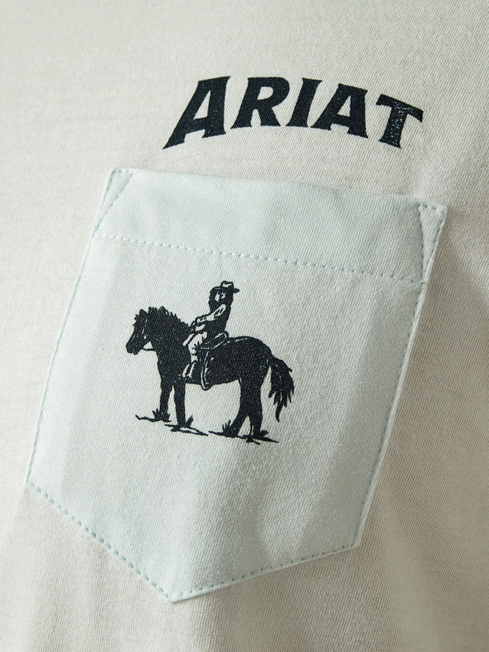 Ariat 10058882 Mens Echo Valley Pocket T-Shirt Quiet Ride Light Blue back view.If you need any assistance with this item or the purchase of this item please call us at five six one seven four eight eight eight zero one Monday through Saturday 10:00a.m EST to 8:00 p.m EST