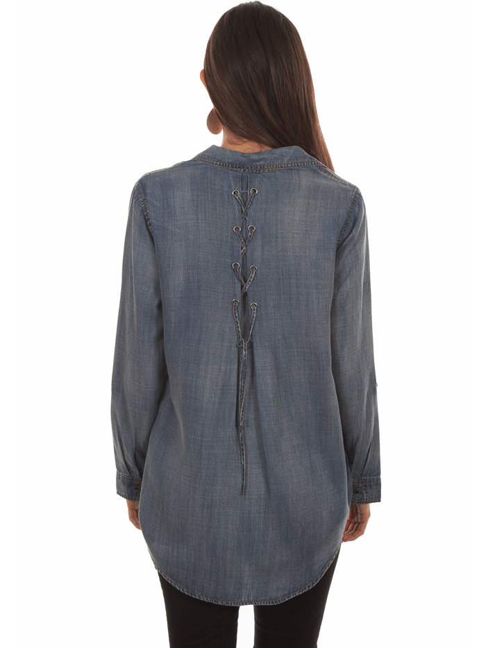 Scully HC473 Womens Button-Up Long Sleeve Blouse Denim front view. If you need any assistance with this item or the purchase of this item please call us at five six one seven four eight eight eight zero one Monday through Saturday 10:00a.m EST to 8:00 p.m EST