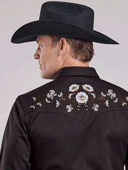 Roper 03-001-0040-6001 Mens Long Sleeve Embroidery Old West Collection Shirt Black back view. If you need any assistance with this item or the purchase of this item please call us at five six one seven four eight eight eight zero one Monday through Saturday 10:00a.m EST to 8:00 p.m EST