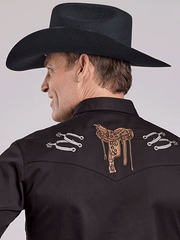 Roper 03-001-0040-6002 Mens Long Sleeve Skull Embroidery Old West Collection Shirt Black back view. If you need any assistance with this item or the purchase of this item please call us at five six one seven four eight eight eight zero one Monday through Saturday 10:00a.m EST to 8:00 p.m EST