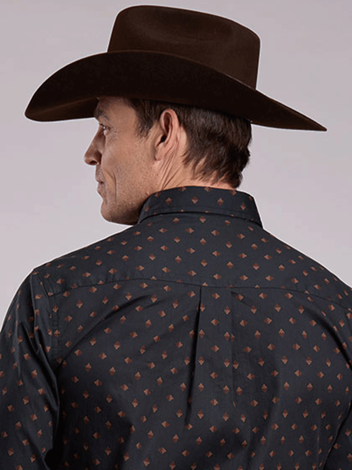 Roper 03-001-0064-0159 Mens Aztec Foulard Print Performance Shirt Black front view. If you need any assistance with this item or the purchase of this item please call us at five six one seven four eight eight eight zero one Monday through Saturday 10:00a.m EST to 8:00 p.m EST