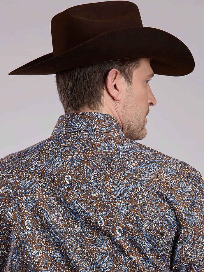 Roper 03-001-0225-1024 Mens Long Sleeve Snap Paisley Shirt Bluebird Bark front view. If you need any assistance with this item or the purchase of this item please call us at five six one seven four eight eight eight zero one Monday through Saturday 10:00a.m EST to 8:00 p.m EST