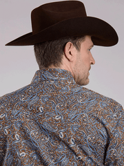 Roper 03-001-0225-1024 Mens Long Sleeve Snap Paisley Shirt Bluebird Bark back view. If you need any assistance with this item or the purchase of this item please call us at five six one seven four eight eight eight zero one Monday through Saturday 10:00a.m EST to 8:00 p.m EST
