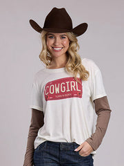 Roper 03-038-0513-6168 Womens Double Long Sleeve Knit T-Shirt White front view. If you need any assistance with this item or the purchase of this item please call us at five six one seven four eight eight eight zero one Monday through Saturday 10:00a.m EST to 8:00 p.m EST
