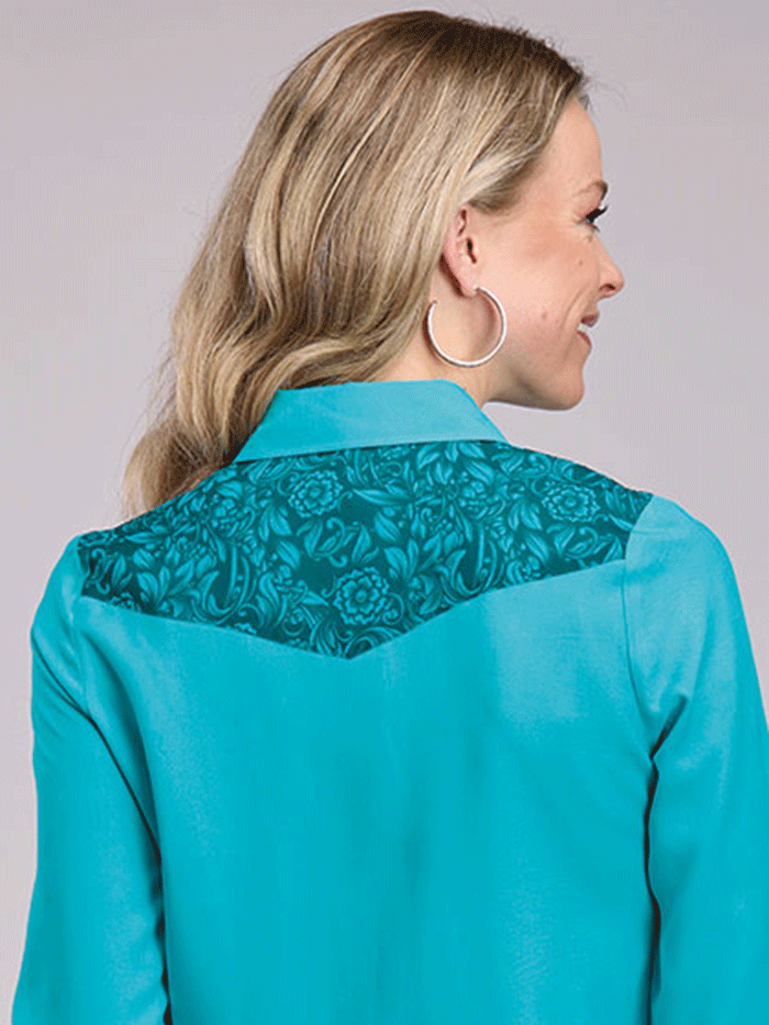 Roper 03-050-0565-1002 Womens Retro Applique Western Shirt Turquoise front view. If you need any assistance with this item or the purchase of this item please call us at five six one seven four eight eight eight zero one Monday through Saturday 10:00a.m EST to 8:00 p.m EST
