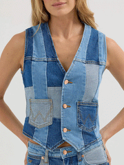 Wrangler 112360674 Womens X Lainey Wilson Patchwork Vest Blue front. If you need any assistance with this item or the purchase of this item please call us at five six one seven four eight eight eight zero one Monday through Saturday 10:00a.m EST to 8:00 p.m EST

