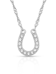 Montana Silversmiths NC62 Womens Crystal Clear Lucky Horseshoe Necklace Silver front view. If you need any assistance with this item or the purchase of this item please call us at five six one seven four eight eight eight zero one Monday through Saturday 10:00a.m EST to 8:00 p.m EST