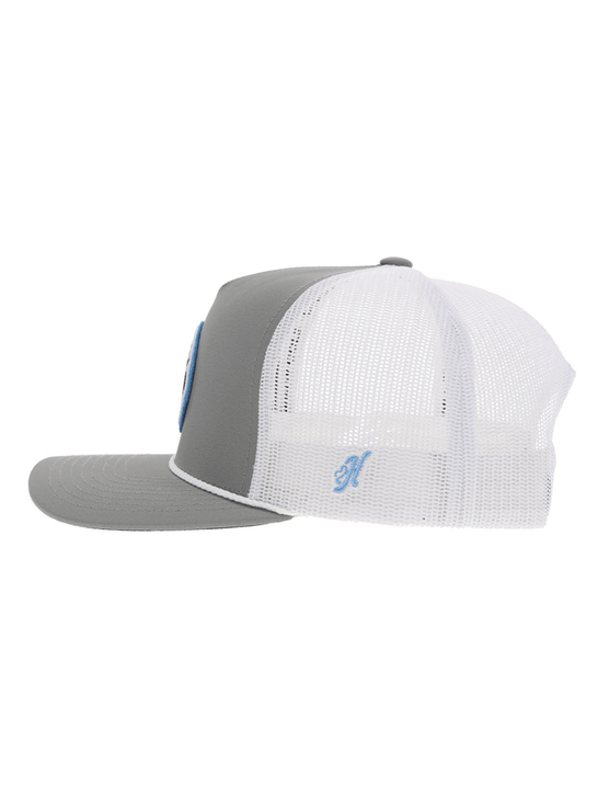 Hooey 2330T-GYWH COWBOY GOLF High Profile Trucker Hat Grey And White side view. If you need any assistance with this item or the purchase of this item please call us at five six one seven four eight eight eight zero one Monday through Saturday 10:00a.m EST to 8:00 p.m EST

