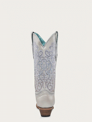 Corral C4103 Ladies Embroidery And Crystals Overlay Boot White back view. If you need any assistance with this item or the purchase of this item please call us at five six one seven four eight eight eight zero one Monday through Saturday 10:00a.m EST to 8:00 p.m EST