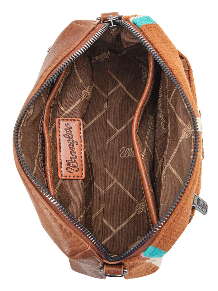 Wrangler WG174-1832BR Womens Southwestern Knitted Crossbody Bag Brown front and side view. If you need any assistance with this item or the purchase of this item please call us at five six one seven four eight eight eight zero one Monday through Saturday 10:00a.m EST to 8:00 p.m EST

