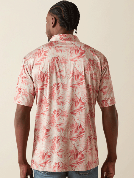 Ariat 10058847 Mens Charger 2.0 Printed Polo Scarlet back view. If you need any assistance with this item or the purchase of this item please call us at five six one seven four eight eight eight zero one Monday through Saturday 10:00a.m EST to 8:00 p.m EST