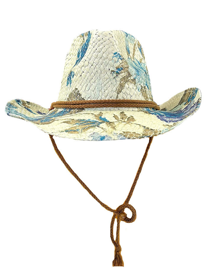 Rockmount 2121 Womens Print Straw Western Cowgirl Hat Violet And Green side / front view. If you need any assistance with this item or the purchase of this item please call us at five six one seven four eight eight eight zero one Monday through Saturday 10:00a.m EST to 8:00 p.m EST