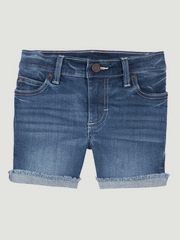 Wrangler 1009GWHUE Kids Girls Jean Shorts Denim Stonewash front view. If you need any assistance with this item or the purchase of this item please call us at five six one seven four eight eight eight zero one Monday through Saturday 10:00a.m EST to 8:00 p.m EST