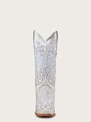 Corral C4103 Ladies Embroidery And Crystals Overlay Boot White front view. If you need any assistance with this item or the purchase of this item please call us at five six one seven four eight eight eight zero one Monday through Saturday 10:00a.m EST to 8:00 p.m EST