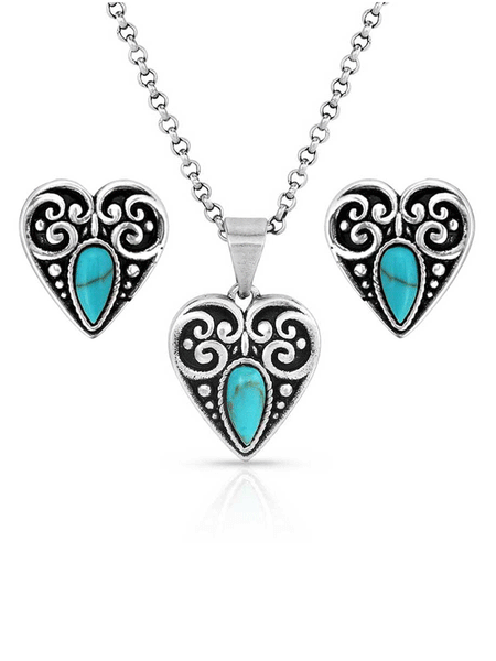 Montana Silversmiths JS5629 Womens Heart of the West Turquoise Jewelry Set Silver front view. If you need any assistance with this item or the purchase of this item please call us at five six one seven four eight eight eight zero one Monday through Saturday 10:00a.m EST to 8:00 p.m EST