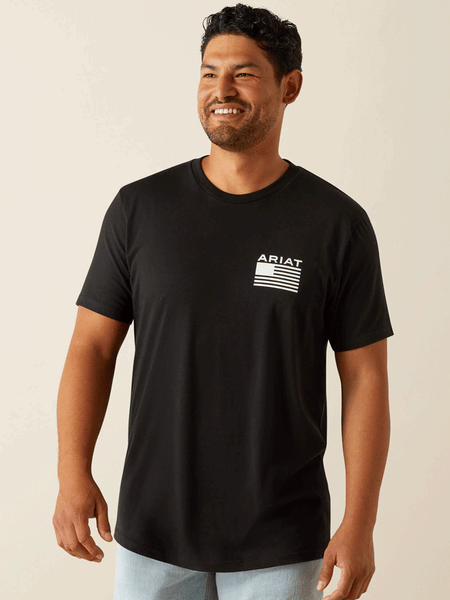 Ariat 10058891 Mens Freedom Stripe T-Shirt Black front view. If you need any assistance with this item or the purchase of this item please call us at five six one seven four eight eight eight zero one Monday through Saturday 10:00a.m EST to 8:00 p.m EST