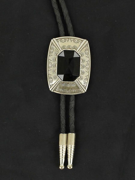 Double S 22868 Western Black Stone Bolo Silver front view. If you need any assistance with this item or the purchase of this item please call us at five six one seven four eight eight eight zero one Monday through Saturday 10:00a.m EST to 8:00 p.m EST