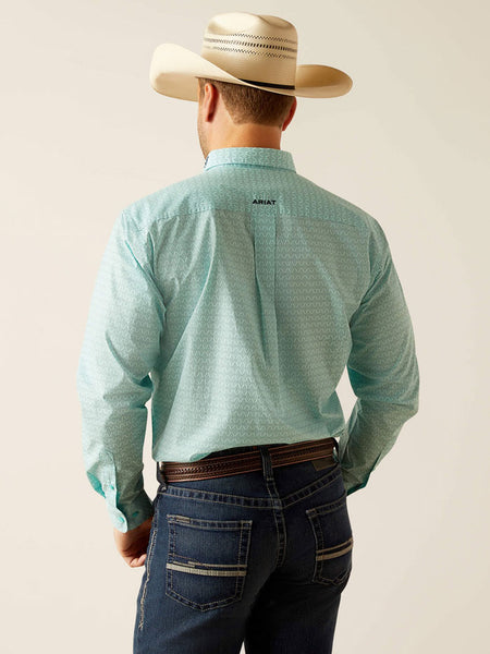 Ariat 10048394 Mens Team Gian Classic Fit Shirt Light Aqua back view. If you need any assistance with this item or the purchase of this item please call us at five six one seven four eight eight eight zero one Monday through Saturday 10:00a.m EST to 8:00 p.m EST